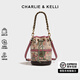 CHARLIE&KELLI CK品牌抽帶印花水桶包卡通動(dòng)漫單肩斜挎包包女包生日禮物女 玫紅色