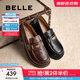 百麗（Belle）元寶樂(lè )福鞋女2025秋新棕色英倫粗跟小皮鞋單鞋D2S1DCA5預售 黑色 36 (230mm)