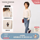 Teenie Weenie小熊童裝25春夏新款男女童寶寶簡(jiǎn)約圓領(lǐng)長(zhǎng)袖T恤打底衫 象牙白 100 cm