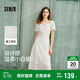 森馬（Semir）連衣裙女設計感重工繡花夏2025花邊翻領泡泡袖小白裙107425114041