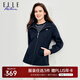 ELLE ACTIVE休閑運動外套女秋季舒彈松弛洋氣時髦修身夾克可調節(jié)拉鏈連帽外套 藏青色 2XL