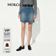 MO&Co.牛仔短裙2025夏新品懷舊洗褪土耳其棉質(zhì)高腰A字MBE2SKT015 牛仔藍色 M
