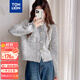 唐獅（TonLion）2025秋季新款小香風(fēng)開(kāi)衫外套女圓領(lǐng)短款甜美韓系灰色毛衣