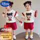 迪士尼（DISNEY）女童哪吒短袖套裝2025夏季新款兒童女寶寶運動(dòng)T恤短褲兩件套女孩 純棉紅邊T恤短褲套裝#G79 130 建議身高120-130cm