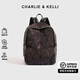 CHARLIE&KELLI CK品牌背包女2025新款幾何菱格雙肩包大容量開(kāi)學(xué)書(shū)包新學(xué)期校園 夜光黑