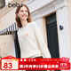 百圖betu女裝秋冬新款毛衣復古圓領(lǐng)慵懶風(fēng)字母刺繡毛衣女 米白 L