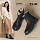 ZHR則則加絨短靴女冬季加厚保暖復古馬丁靴百搭圓頭瘦瘦靴 JF362B黑色36