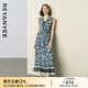 顏域碎花背心連衣裙女2025夏季新款法式復(fù)古拼接收腰V領(lǐng)魚尾長(zhǎng)裙 藍(lán)花 M