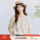 茵曼（INMAN）法式歐若風(fēng)短袖繡花襯衫女2025夏季氣質(zhì)田園花邊圓領(lǐng)寬松襯衣 粉黃花 S