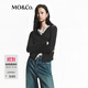 MO&Co.【秦嵐同款】針織衫開(kāi)衫秋捏褶收腰綿羊毛短款修身紅色摩安珂 炭黑色 M /165