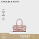 CHARLES&KEITH25秋季新品復古褶皺蝴蝶結手提小方包生日禮物CK2-30840614 Aura Pink極光粉 S