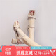 ZHR涼鞋女復古方頭不規(guī)則交叉絆帶女鞋氣質(zhì)增高顯瘦粗跟鞋女通勤風夏季 Y516 米色(經(jīng)典款) 38 