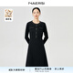 娜爾思（NAERSI）【綿羊毛】通勤中長(zhǎng)款優(yōu)雅黑色連衣裙女秋冬新款A(yù)字裙 黑色 3XL