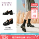 萊爾斯丹春季新款英倫學(xué)院風(fēng)水鉆高跟樂福女鞋通勤黑色小皮鞋5T62803 黑色 BKP 35