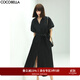 COCOBELLA氣質(zhì)通勤長(cháng)款襯衫裙女泡泡袖度假風(fēng)遮肉連衣裙FR901 黑色 L