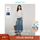 茵曼（INMAN）復古分割設計牛仔裙洗水A字寬松顯瘦半身裙子 牛仔藍 S