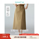 茵曼（INMAN）復古通勤開(kāi)叉半身裙女2025夏季百搭舒適全棉中長(cháng)A字裙子 卡其色 -K18412945 L
