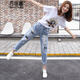 丹珠娜牛仔褲女裝夏季氣質(zhì)女神范2025新款牛仔套裝女學(xué)生九分褲子兩件套 9分褲+白色T恤【套裝】 S