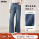 MsShe【科技升級#雙芯紗】大碼女裝2025秋裝胖mm燙鉆微喇牛仔長(cháng)褲 牛仔懷舊中藍色現貨 3XL