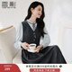 香影法式假兩件收腰連衣裙女2025秋季新款立領(lǐng)高智感拼接長(cháng)袖裙子 中灰 S 155/80A/85-95斤