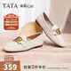 他她（TATA）樂(lè )福鞋女鞋2025秋季新款通勤平底單鞋英倫風(fēng)一腳蹬皮鞋 米色 37