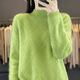 香影純加厚半高領(lǐng)100%羊毛衫女套頭勾花鏤空毛衣寬松百搭羊毛針織打底衫 果綠色 M (建議95-105斤)