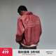 CHINISM  CH赤塵復古翻領PU皮巖紋夾克男裝潮流美式高街情侶棒球服外套 紅色 M （推薦 100-120斤）
