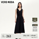 VEROMODA連衣裙女2025秋冬新款大V領(lǐng)褶皺設(shè)計高腰無袖顯瘦連衣裙 黑色 L