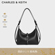 CHARLES&KEITH25秋季新品雙肩帶鉚釘簡(jiǎn)約單肩腋下包生日禮物CK2-20782708 Noir黑色 S