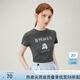 范思藍(lán)恩煙藍(lán)玫瑰字母短袖t恤女夏2024新款設(shè)計(jì)感印花上衣寬松通勤休閑褲 深灰色（T恤） L
