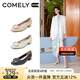 康莉（COMELY）軟牛皮單鞋女25年春季舒適粗跟媽媽鞋方扣單鞋女士鞋子 黑色  37 