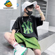 G.duck兒童裝男童夏裝套裝2026新款夏季薄款中大童運動(dòng)男孩夏款酷帥氣潮 黑色 160 cm