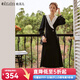 Olrain歐芮兒赫本風(fēng)連衣裙女秋冬收腰顯瘦法式復古拼色翻領(lǐng)長(cháng)裙 黑色 M 160/84A
