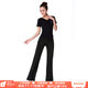 貝茲曼廣場(chǎng)舞服裝套裝瑜伽服女V領(lǐng)成人拉丁舞服裝形體服秋季新款莫代爾 黑色短袖+黑色微喇褲 2XL (120-130斤)
