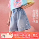 ASK JUNIOR【燙鉆】?jì)和澴?5夏季中大童牛仔短褲女童直筒褲透氣親膚中褲