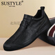 SUSTYLE奢侈高端品牌高檔2025秋冬季新款男鞋潮流運動(dòng)雙拉鏈休閑舒適輕便 21823全黑【皮面單鞋】 40