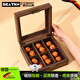 DEATKN德國復古木紋皮文玩核桃收納盒獅子頭核桃收藏箱佛珠核桃展示盒子 木紋皮6格方款核桃盒