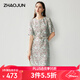 兆君2025春夏桑蠶絲新款時(shí)尚印花連衣裙女短袖寬松花色真絲裙子 花色 2XL