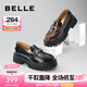 百麗（Belle）JK樂福鞋女商場款真皮厚底百搭小皮鞋單鞋BMM28AA4 黑色 36 (230mm)