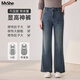 MsShe【MS】大碼女裝2025秋裝復(fù)古毛邊腳口顯瘦加長微喇牛仔褲 牛仔深藍綠色現(xiàn)貨 3XL