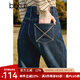 百圖betu女裝冬季新款牛仔褲加絨牛仔直筒褲顯瘦褲子女2411X03 牛仔色 XS