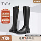 他她（TATA）大筒圍真皮騎士靴女靴子粗跟氣質(zhì)加絨長(cháng)筒靴秋冬7TG87DG4 黑色 38