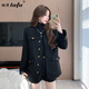 她芙（tafu）品牌女裝小香風(fēng)外套女2025春秋新款韓版氣質(zhì)加厚顯瘦短褲兩件套裝 黑色套裝（加棉） M