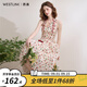 西遇碎花掛脖連衣裙女2025年夏季新款法式v領(lǐng)收腰海邊度假風(fēng)長裙 米白色 L （165）