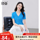 歐莎（OSA）V領(lǐng)正肩顯瘦薄款針織衫女短袖高端洋氣t恤小個(gè)子短款上衣減齡女裝 寶藍 M