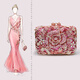 JANEREGINA簡(jiǎn)瑞吉娜輕奢晚宴手拿包高端定制禮服裝飾小包包女滿(mǎn)鉆花朵手包迷你宴會(huì )包 玫瑰紅色