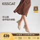 KISSCAT接吻貓金晨同款25年春新貓掌鞋【銀錠】通勤尖頭淺口工作單鞋女 淡灰杏色 -皺紋牛漆皮 39
