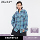 moussy 【趙昭儀同款】女裝新品美式格紋LOGO襯衫028IS430-3091 110藍色 均碼