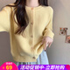 歐貝汐針織外套女秋冬新款圓領(lǐng)韓系穿搭小香風(fēng)溫柔黃色短款加厚毛衣開(kāi)衫 淺黃色 均碼 【建議80-120斤】
