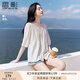 香影【王楚然明星同款】白色娃娃衫上衣女夏含亞麻小衫淡人薄v領(lǐng)襯衫 米白 M 160/84A/95-110斤